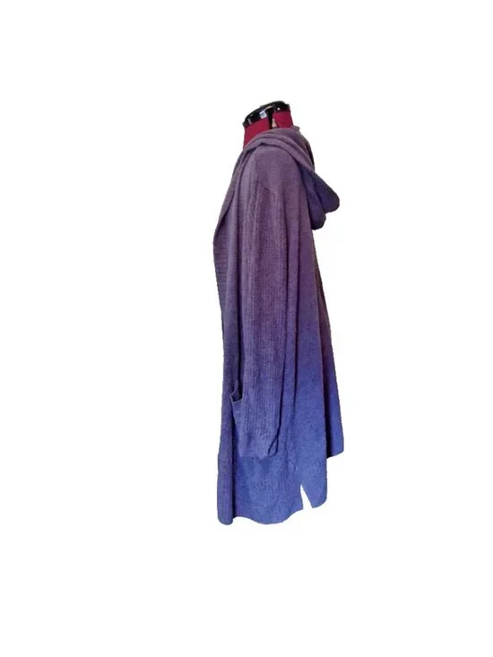 Barefoot Dreams CozyChic Lite Hooded Cardigan 2X Women Baja Blue Open Front - Picture 4 of 7